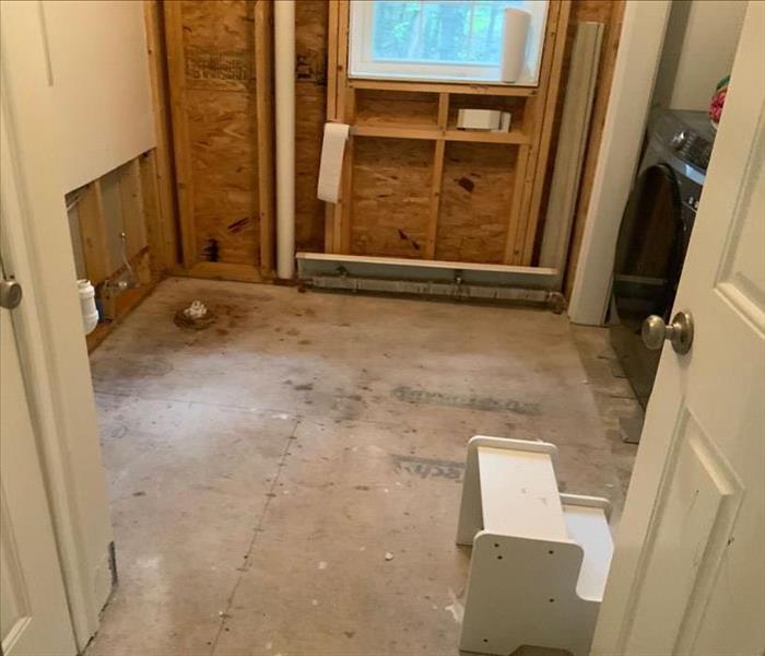 Customer's bathroom after SERVPRO performed demolition and water cleanup.